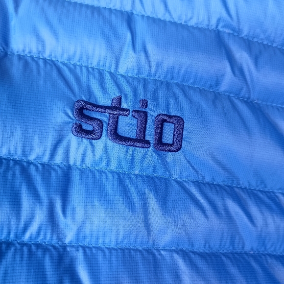 Stio Pinion Down Hooded Men's L Blue Goose Down Pertex Outdoors Puffer Jacket - Picture 4 of 13